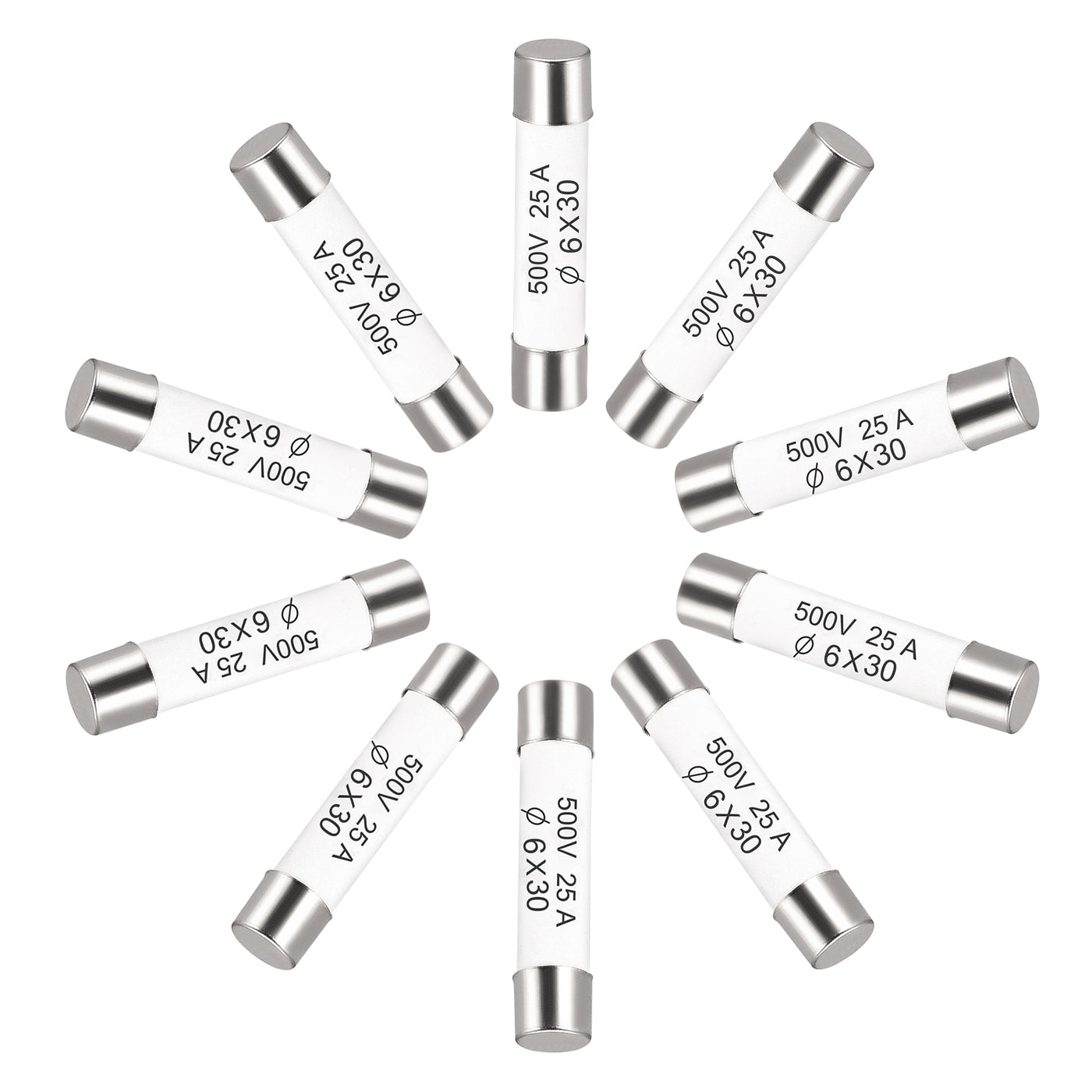 uxcell Uxcell Ceramic Cartridge Fuses 25A 500V 6x30mm Fast Blow for Energy Saving Lamp 10pcs