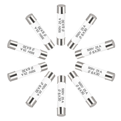 Harfington Uxcell Ceramic Cartridge Fuses 25A 500V 6x30mm Fast Blow for Energy Saving Lamp 10pcs