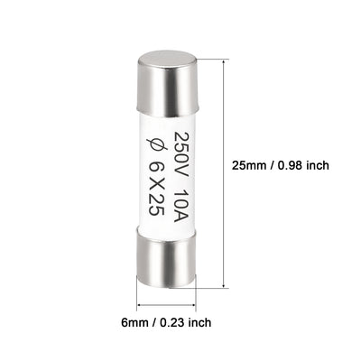 Harfington Uxcell Ceramic Cartridge Fuses 10A 250V 6x25mm Fast Blow for Energy Saving Lamp 5pcs