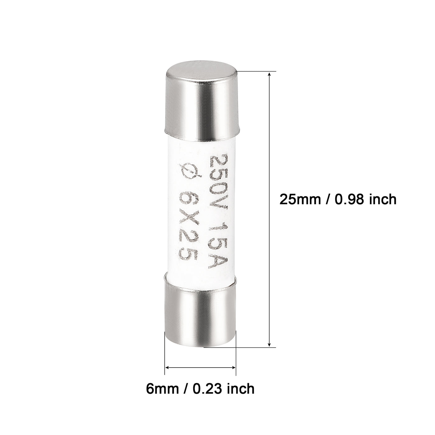 uxcell Uxcell Ceramic Cartridge Fuses 15A 250V 6x25mm Fast Blow for Energy Saving Lamp 10pcs