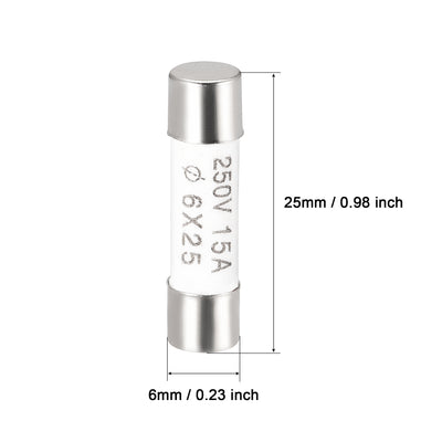 Harfington Uxcell Ceramic Cartridge Fuses 15A 250V 6x25mm Fast Blow for Energy Saving Lamp 10pcs