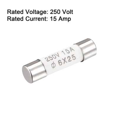 Harfington Uxcell Ceramic Cartridge Fuses 15A 250V 6x25mm Fast Blow for Energy Saving Lamp 10pcs