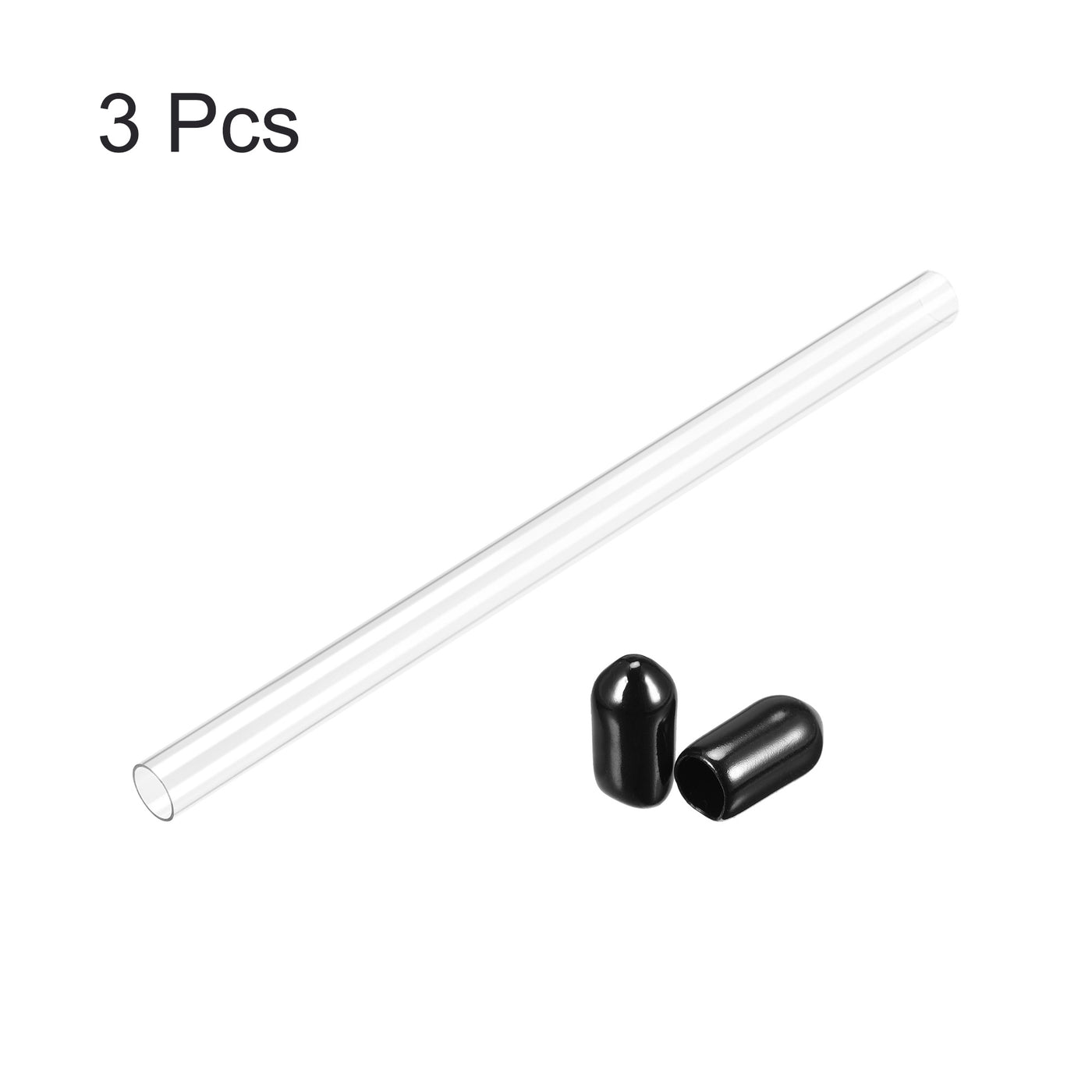 uxcell Uxcell Polycarbonate Rigid Round Clear Tubing 4mm(0.16 Inch)IDx5mm(0.2 Inch)ODx148mm(0.48Ft) Length Plastic Storage Transparent Tube with Black Lids 3pcs