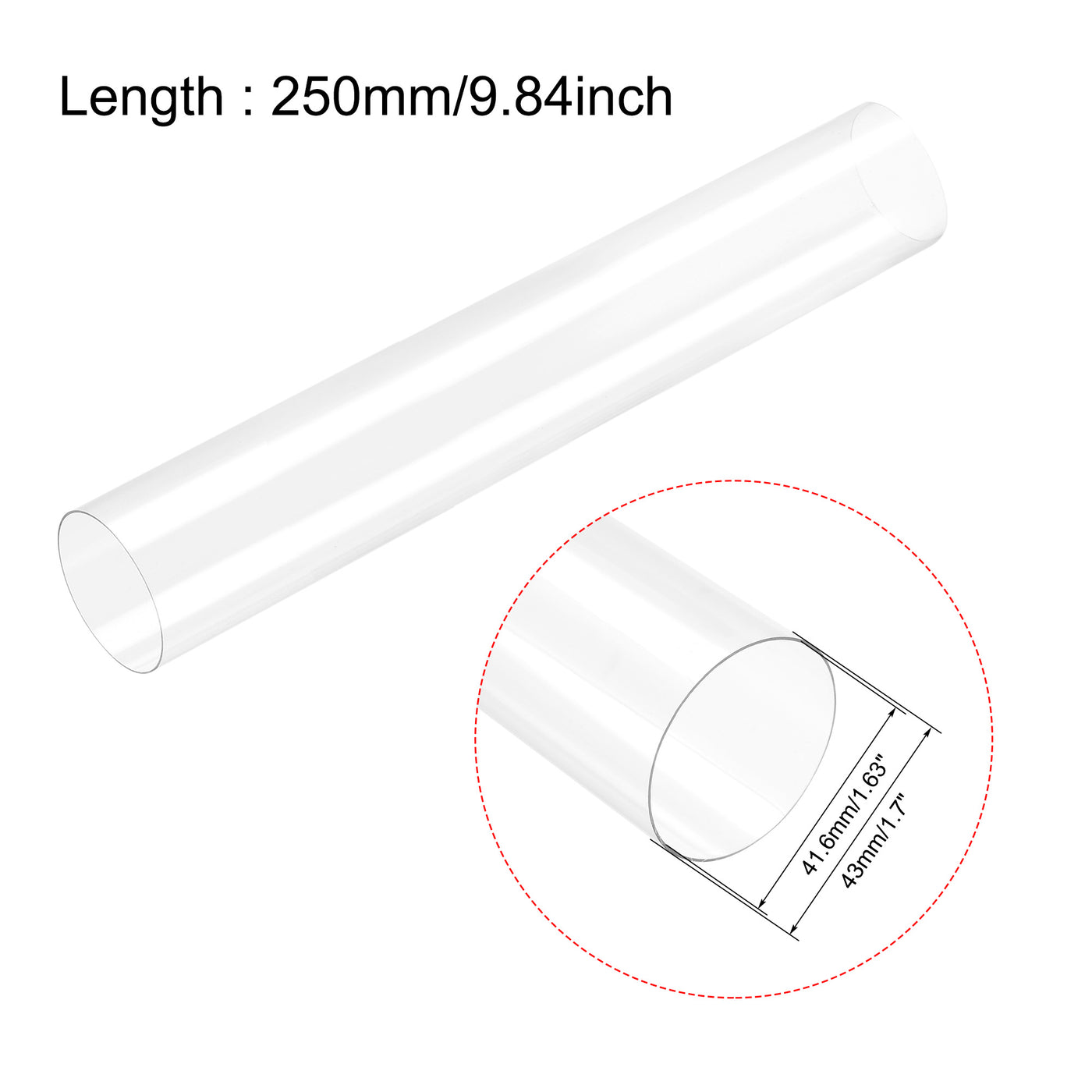 uxcell Uxcell 2pcs Polycarbonate Rigid Round Clear Tubing 41.6mm(1.63 Inch)IDx43mm(1.7 Inch)ODx250mm(9.84 Inch) Length Plastic Storage Transparent Tube with Lids