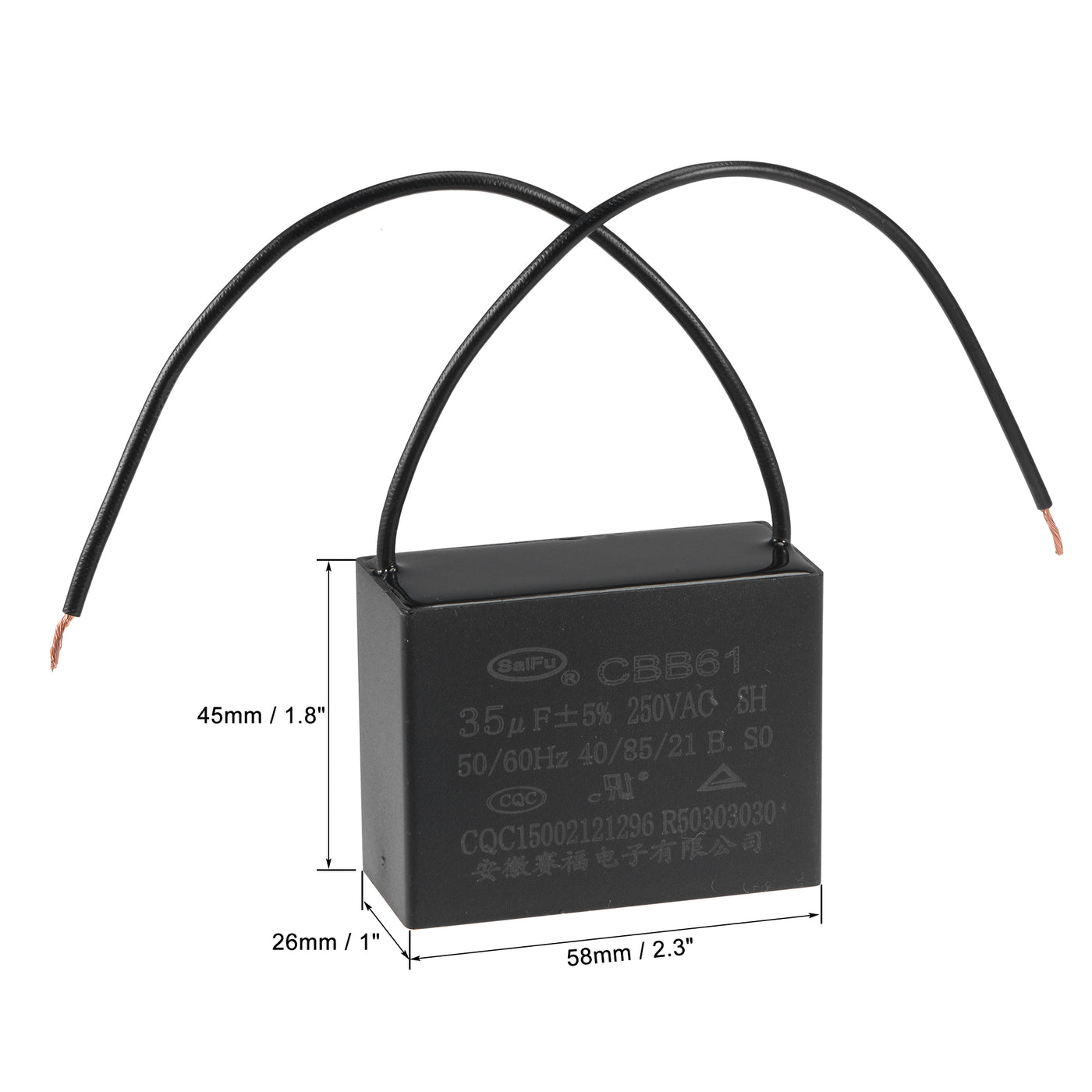 uxcell Uxcell Ceiling Fan Capacitor CBB61 35uF 250V AC 2 Wires Metallized Polypropylene Film Capacitor 58x45x26mm for Electric Fan Pump Motor Generator