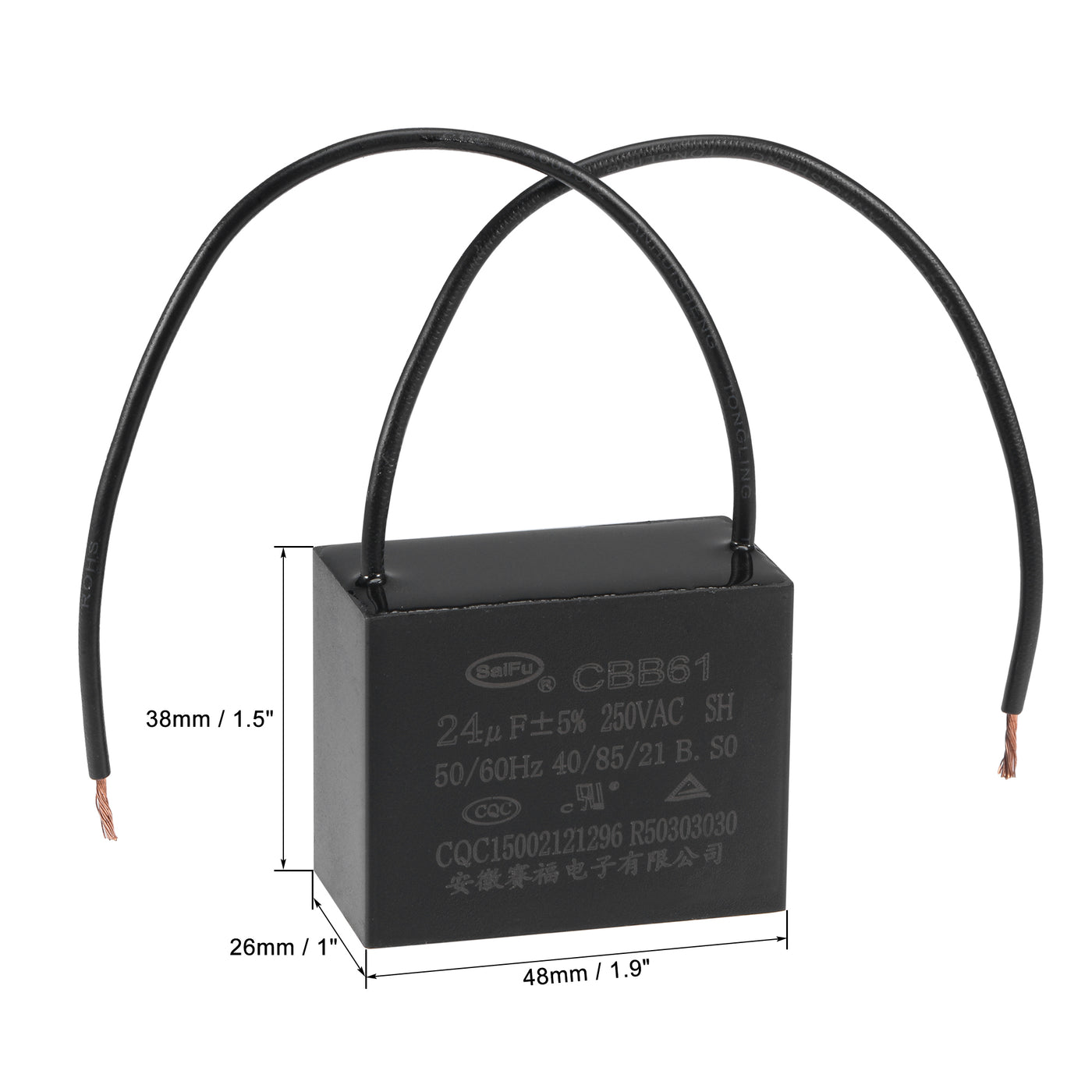 uxcell Uxcell Deckenventilator Kondensator CBB61 24uF 250V AC 2 Drähte Metall Polypropylen Film Kondensator 48x38x26mm für Elektrische Lüfterpumpe Motor Generator