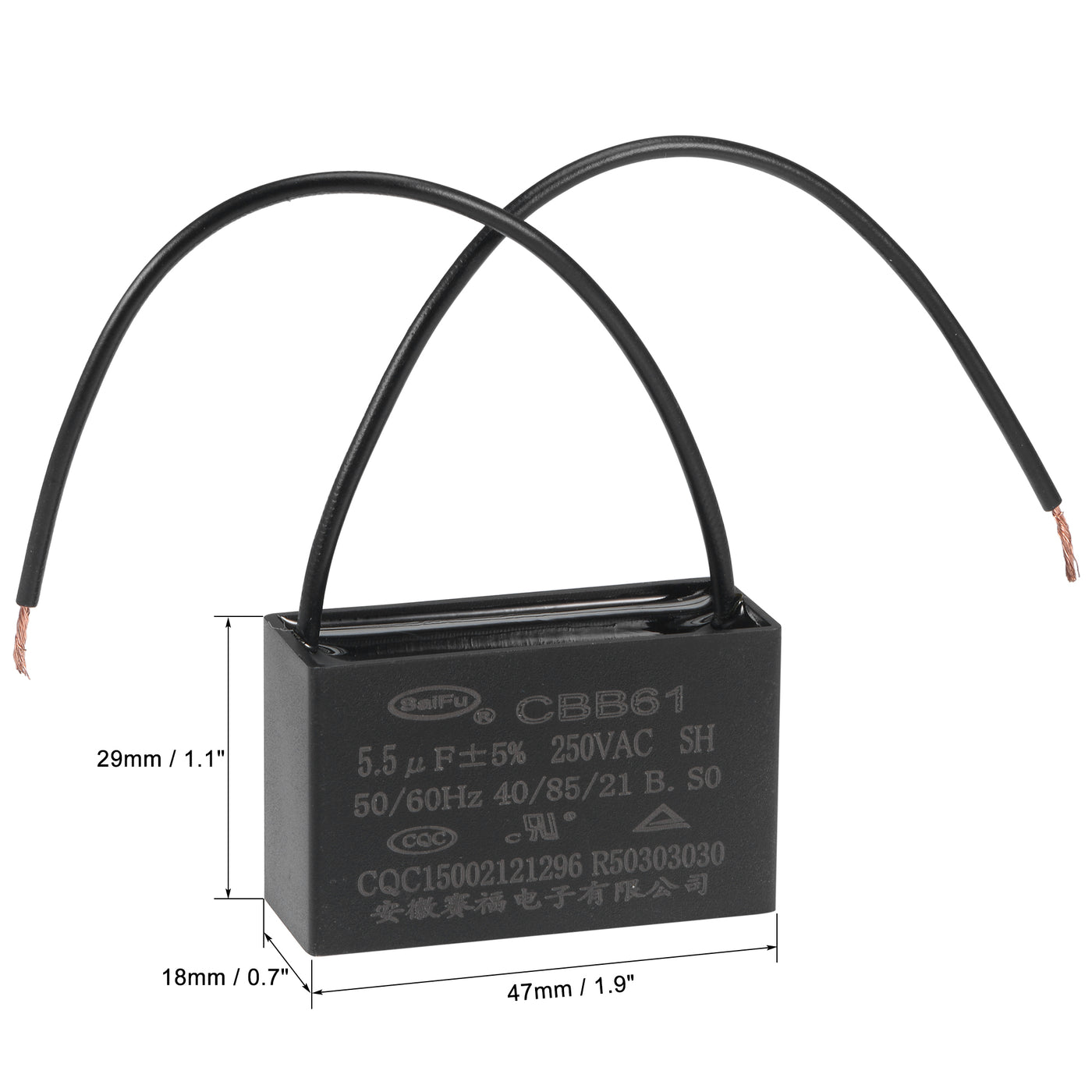 uxcell Uxcell Ceiling Fan Capacitor CBB61 5.5uF 250V AC 2 Wires Metallized Polypropylene Film Capacitor 47x29x18mm for Electric Fan Pump Motor Generator