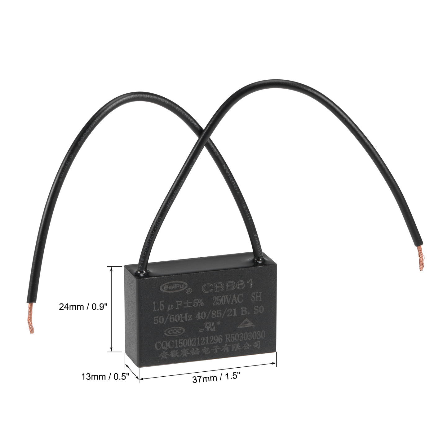 uxcell Uxcell Ceiling Fan Capacitor CBB61 1.5uF 250V AC 2 Wires Metallized Polypropylene Film Capacitor 37x24x13mm for Electric Fan Pump Motor Generator 2Pcs