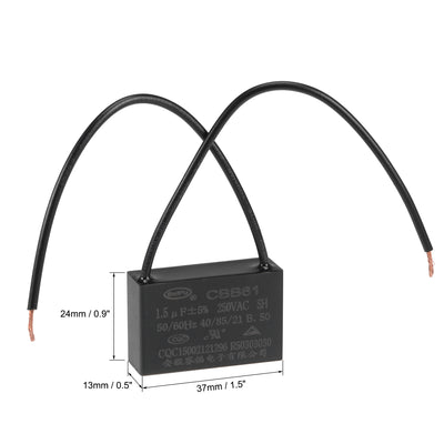 Harfington Uxcell Ceiling Fan Capacitor CBB61 1.5uF 250V AC 2 Wires Metallized Polypropylene Film Capacitor 37x24x13mm for Electric Fan Pump Motor Generator 2Pcs