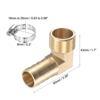 Harfington Uxcell Brass Hose Barb Fitting Elbow 19mm x G3/4 Male Thread Right Angle Pipe Connector with Stainless Steel Hose Clamp