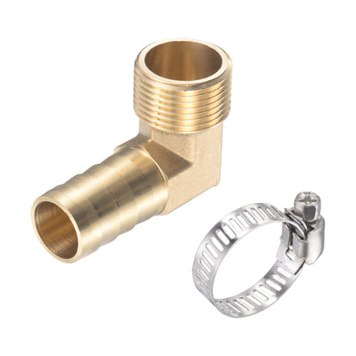 Harfington Uxcell Brass Hose Barb Fitting Elbow 19mm x G3/4 Male Thread Right Angle Pipe Connector with Stainless Steel Hose Clamp