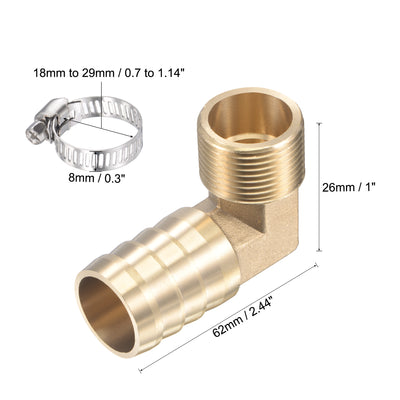 Harfington Uxcell Brass Hose Barb Fitting Elbow 25mm x G3/4 Male Thread Right Angle Pipe Connector with Stainless Steel Hose Clamp