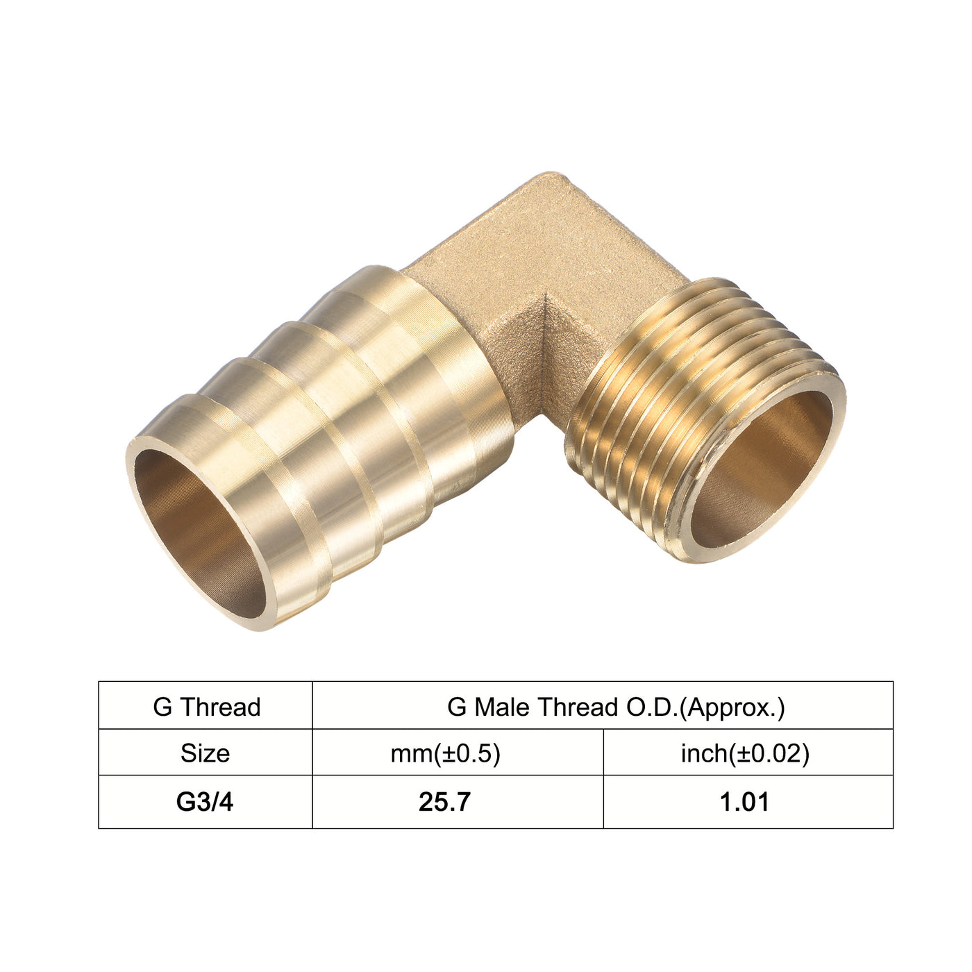 uxcell Uxcell Brass Hose Barb Fitting Elbow 25mm x G3/4 Male Thread Right Angle Pipe Connector with Stainless Steel Hose Clamp