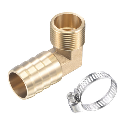 Harfington Uxcell Brass Hose Barb Fitting Elbow 25mm x G3/4 Male Thread Right Angle Pipe Connector with Stainless Steel Hose Clamp