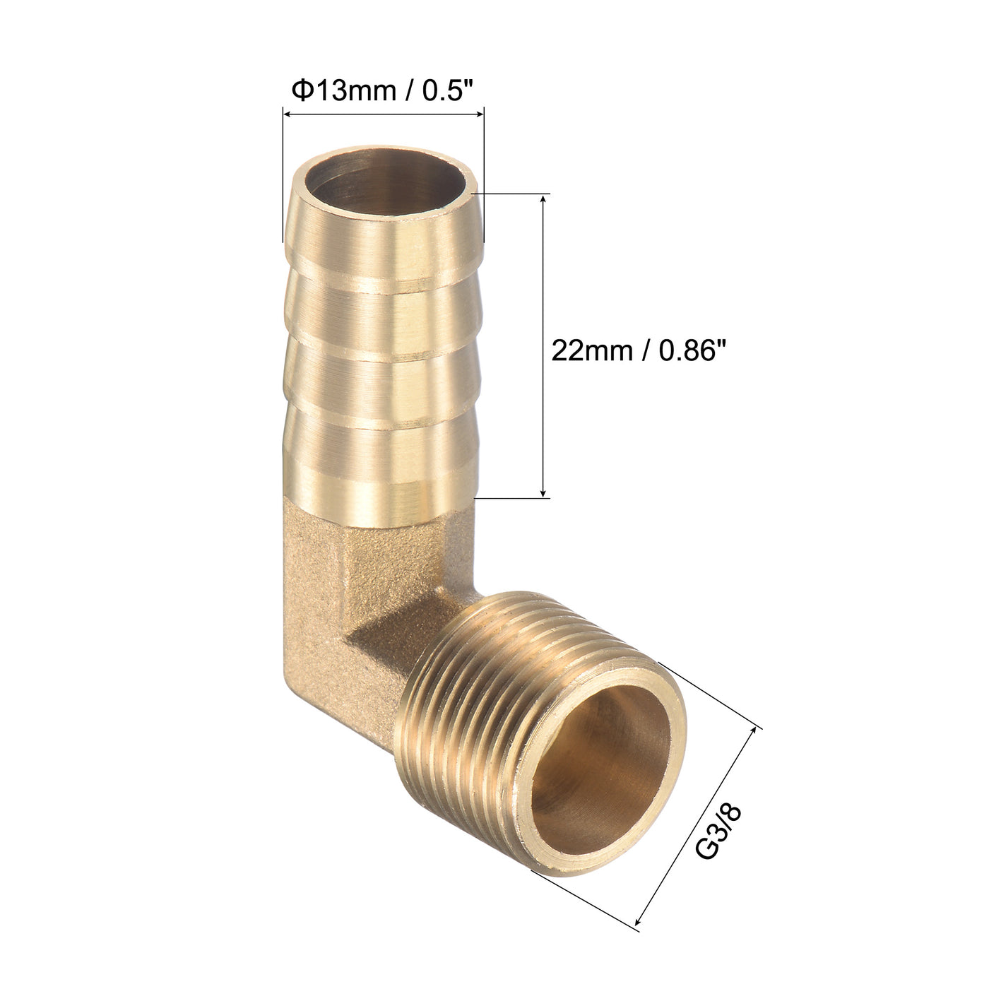 Uxcell Uxcell Brass Hose Barb Fitting Elbow 13mm x G1/4 Male Thread Right Angle Pipe Connector with Stainless Steel Hose Clamp, Pack of 2