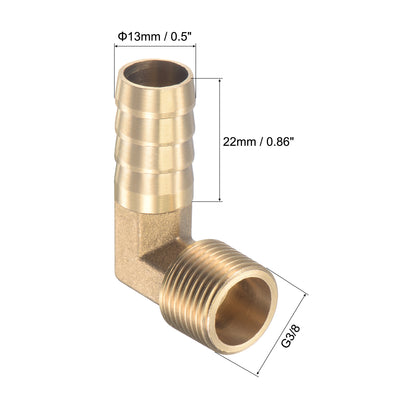 Harfington Uxcell Brass Hose Barb Fitting Elbow 13mm x G1/4 Male Thread Right Angle Pipe Connector with Stainless Steel Hose Clamp, Pack of 2