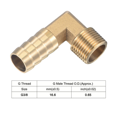 Harfington Uxcell Brass Hose Barb Fitting Elbow 13mm x G1/4 Male Thread Right Angle Pipe Connector with Stainless Steel Hose Clamp, Pack of 2