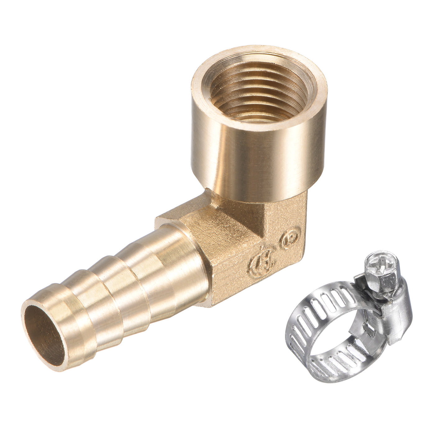 Uxcell Uxcell Brass Hose Barb Fitting Elbow 8mm x G1/4 Female Thread Right Angle Pipe Connector with Stainless Steel Hose Clamp