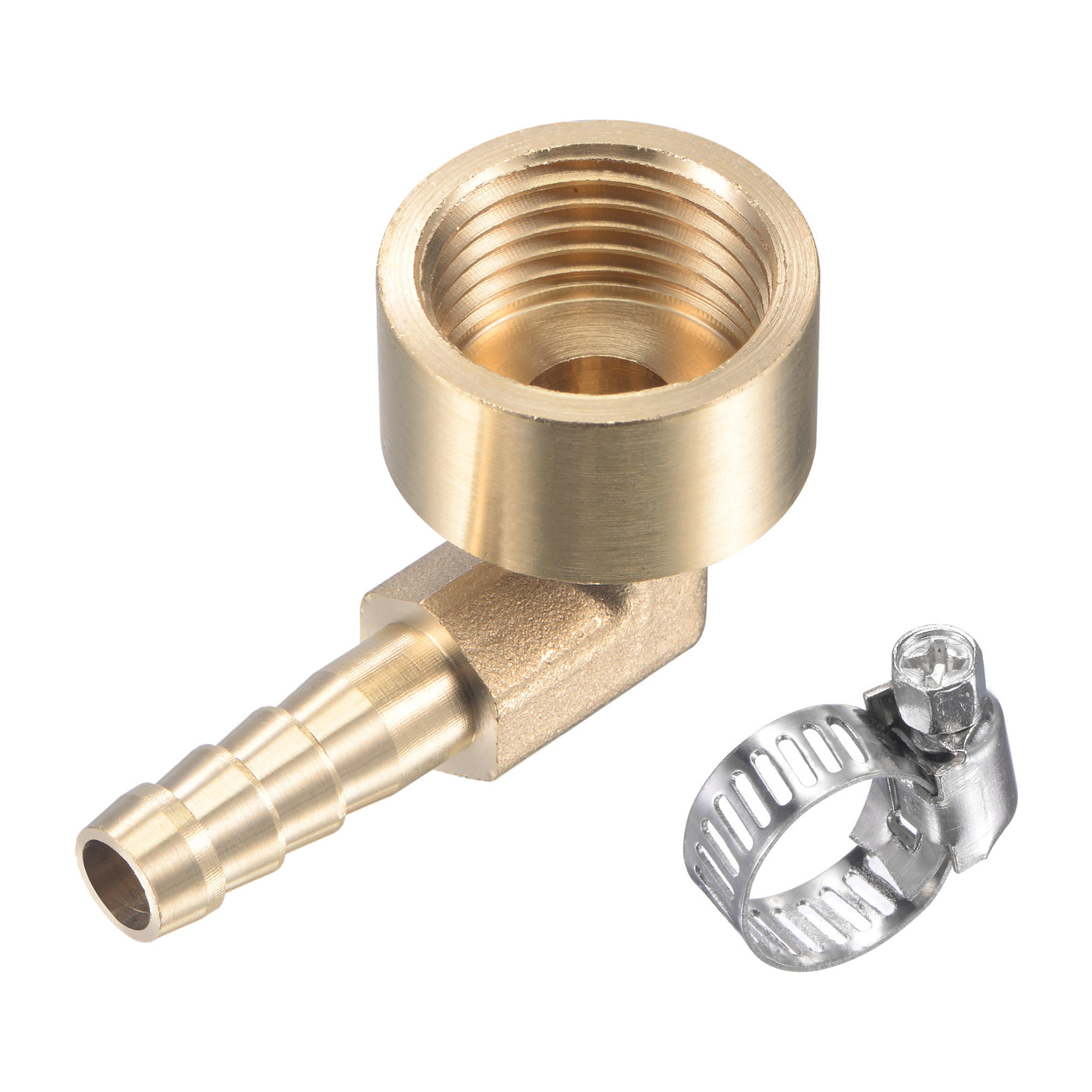 Uxcell Uxcell Brass Hose Barb Fitting Elbow 16mm x G1/2 Female Thread Pipe Connector with Stainless Steel Hose Clamp