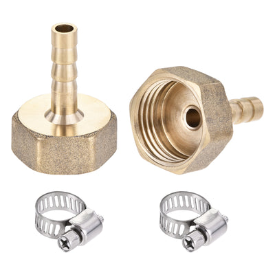 Harfington Uxcell Brass Barb Hose Fitting Connector Adapter 6mm Barbed x G3/8 Female Pipe with 6-12mm Hose Clamp 2Set