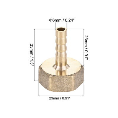 Harfington Uxcell Brass Barb Hose Fitting Connector Adapter 6mm Barbed x G1/2 Female Pipe with 6-12mm Hose Clamp 2Set