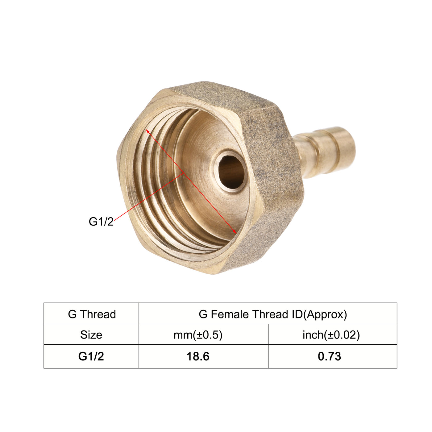 uxcell Uxcell Brass Barb Hose Fitting Connector Adapter 6mm Barbed x G1/2 Female Pipe with 6-12mm Hose Clamp 2Set