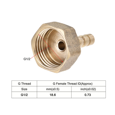 Harfington Uxcell Brass Barb Hose Fitting Connector Adapter 6mm Barbed x G1/2 Female Pipe with 6-12mm Hose Clamp 2Set