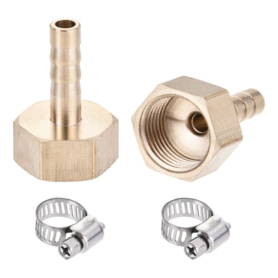 Harfington Uxcell Brass Barb Hose Fitting Connector Adapter 6mm Barbed x G1/2 Female Pipe with 6-12mm Hose Clamp 2Set