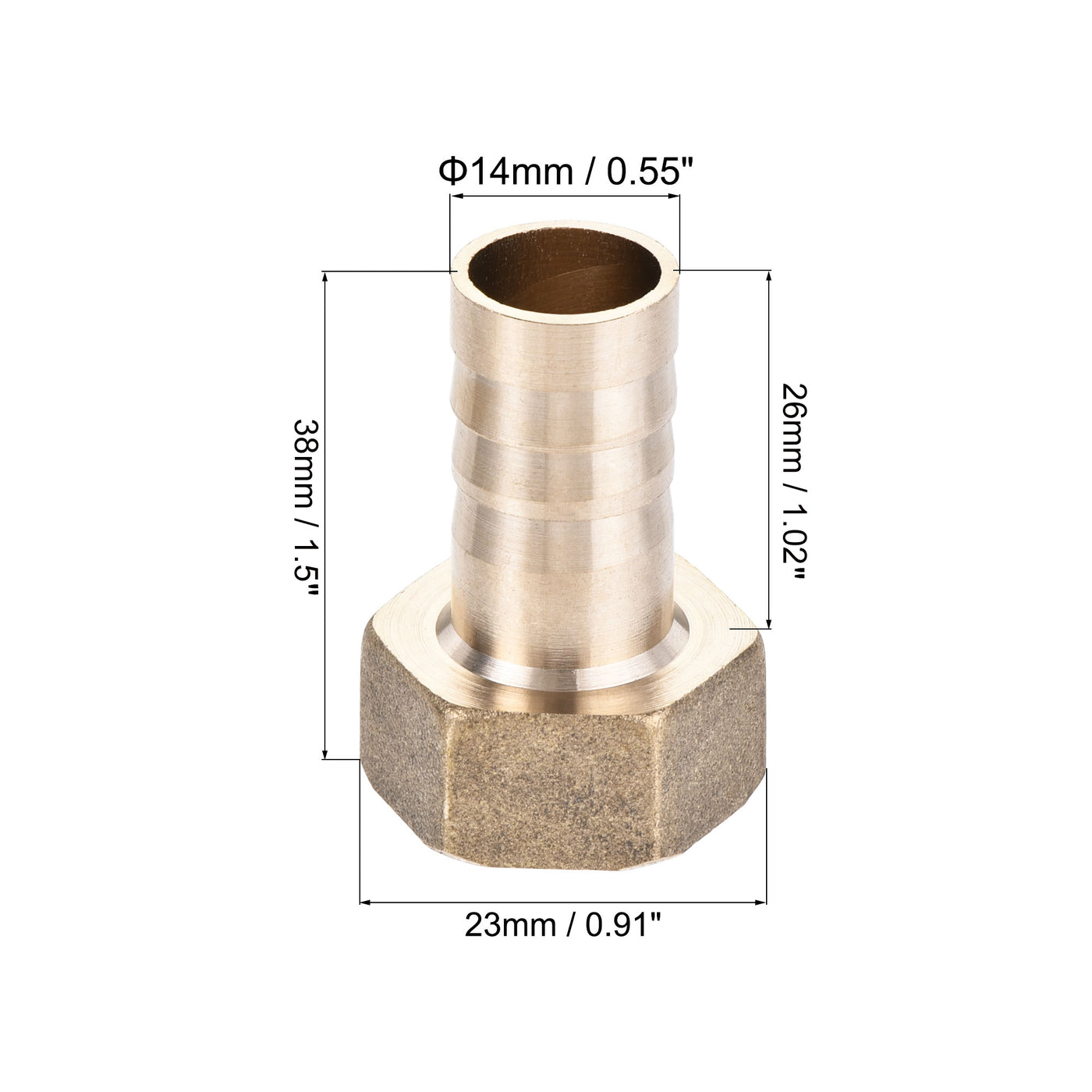 uxcell Uxcell Brass Barb Hose Fitting Connector Adapter 14mm Barbed x G1/2 Female Pipe with 9-16mm Hose Clamp 2Set