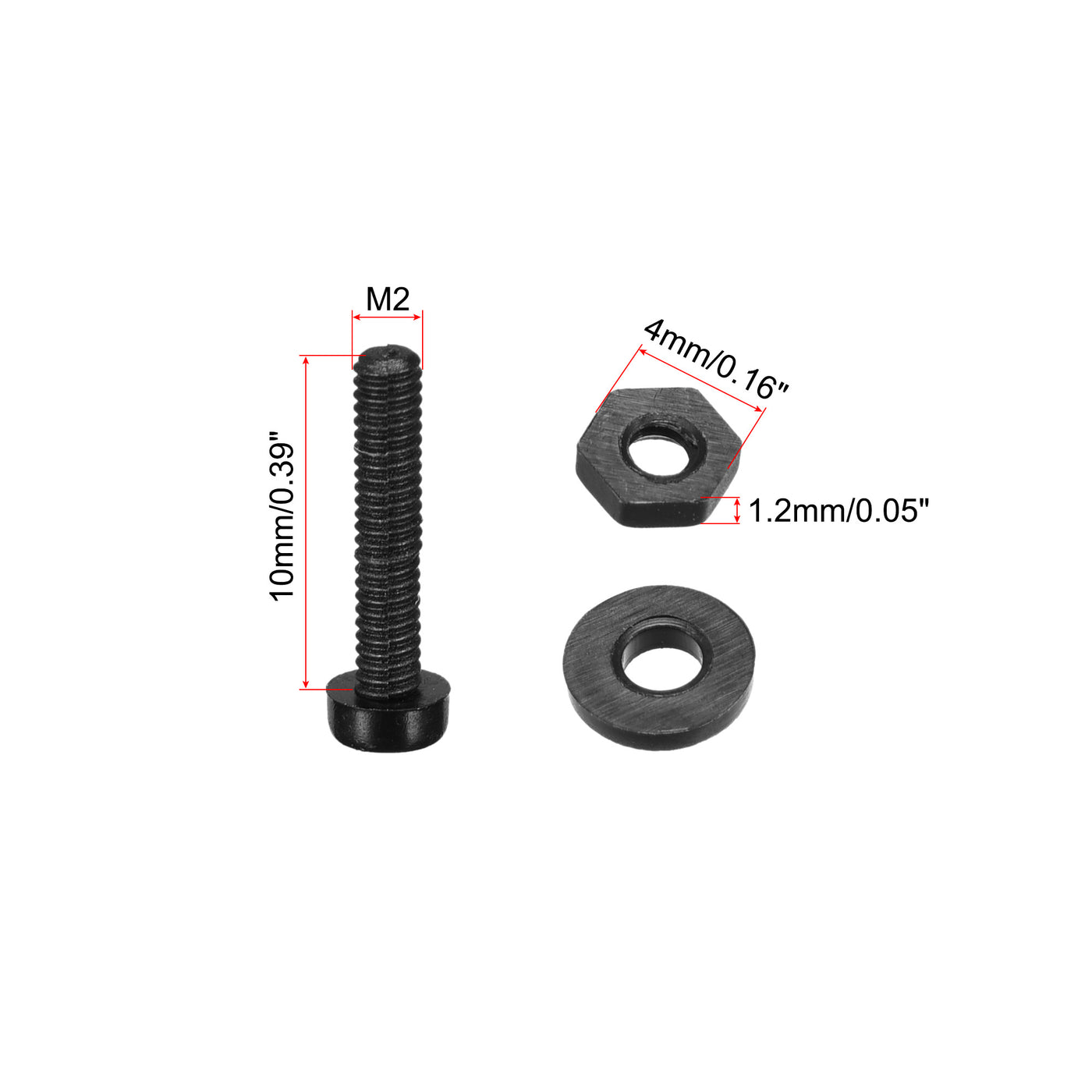 uxcell Uxcell M2x10mm Nylon Screw Nut Washer Assortment Kit Black 20 Set