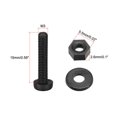 Harfington Uxcell M3x15mm Nylon Screw Nut Washer Assortment Kit Black 20 Set