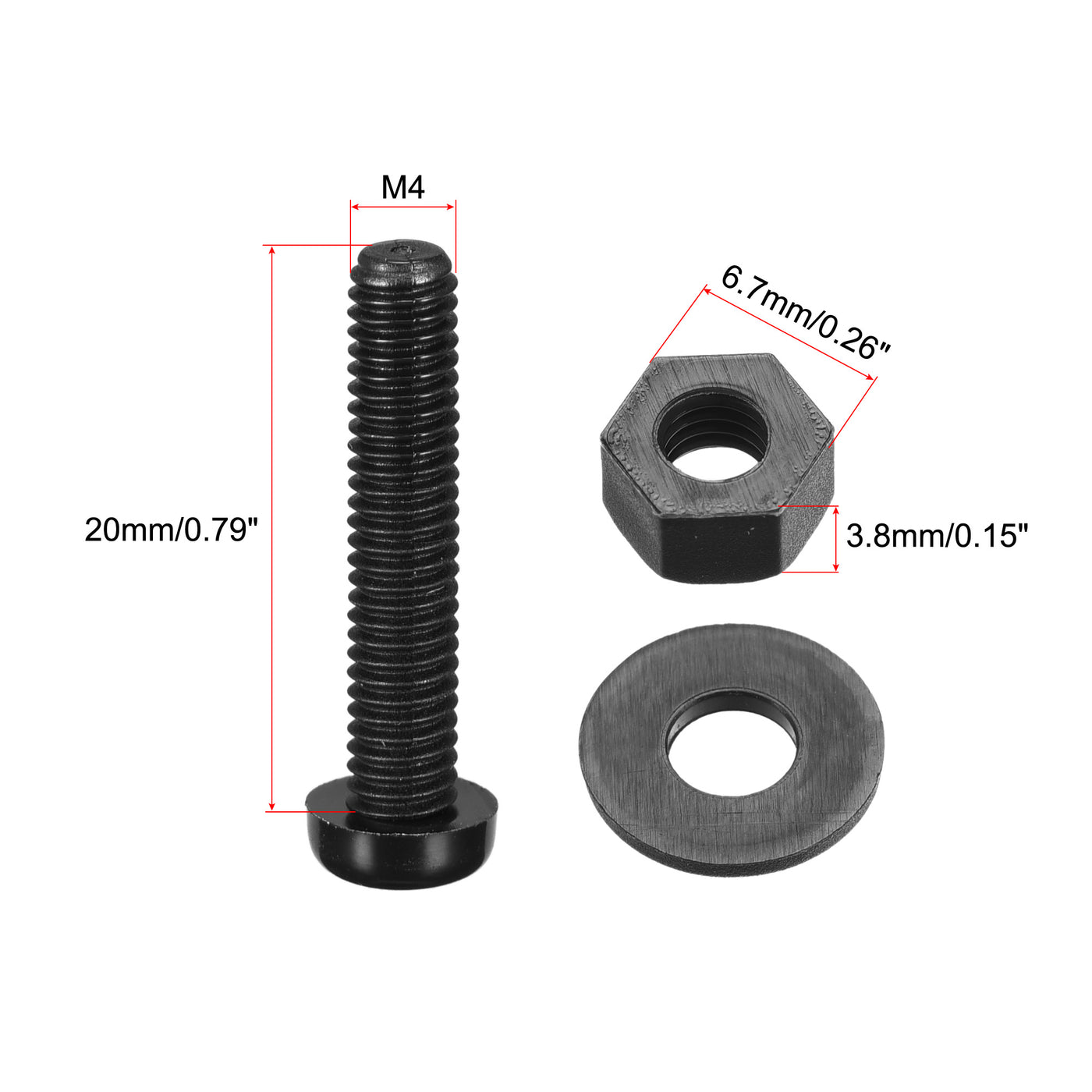 uxcell Uxcell M4x20mm Nylon Screw Nut Washer Assortment Kit Black 20 Set