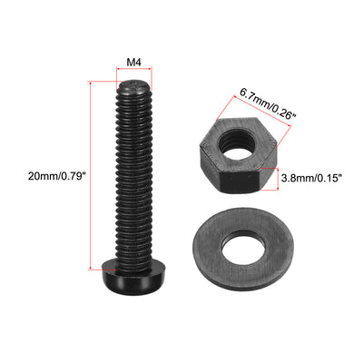 Harfington Uxcell M4x20mm Nylon Screw Nut Washer Assortment Kit Black 20 Set