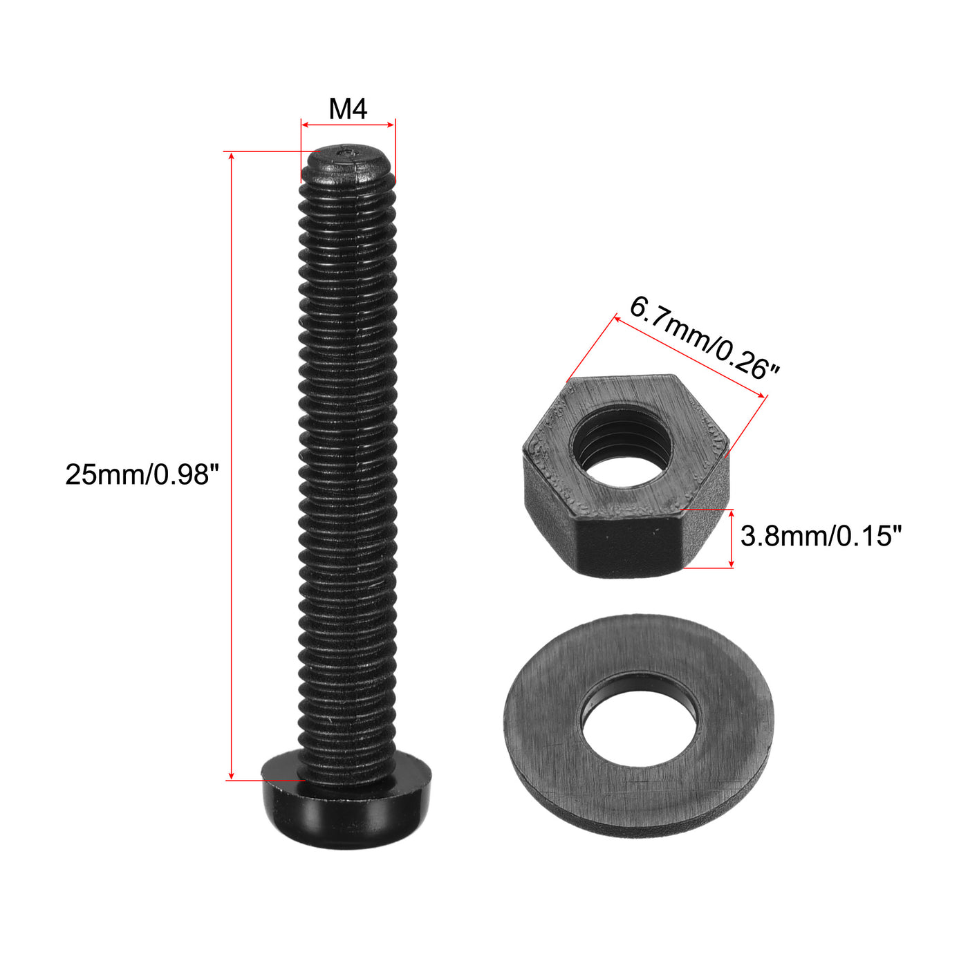 uxcell Uxcell M4x25mm Nylon Screw Nut Washer Assortment Kit Black 20 Set