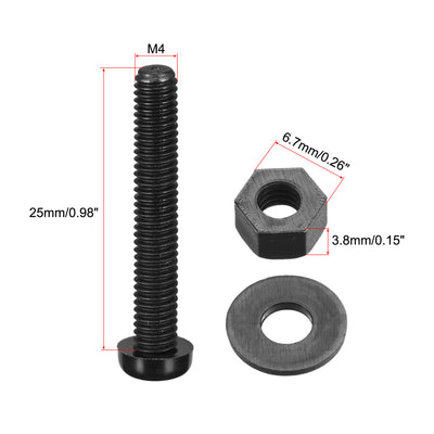 Harfington Uxcell M4x25mm Nylon Screw Nut Washer Assortment Kit Black 20 Set