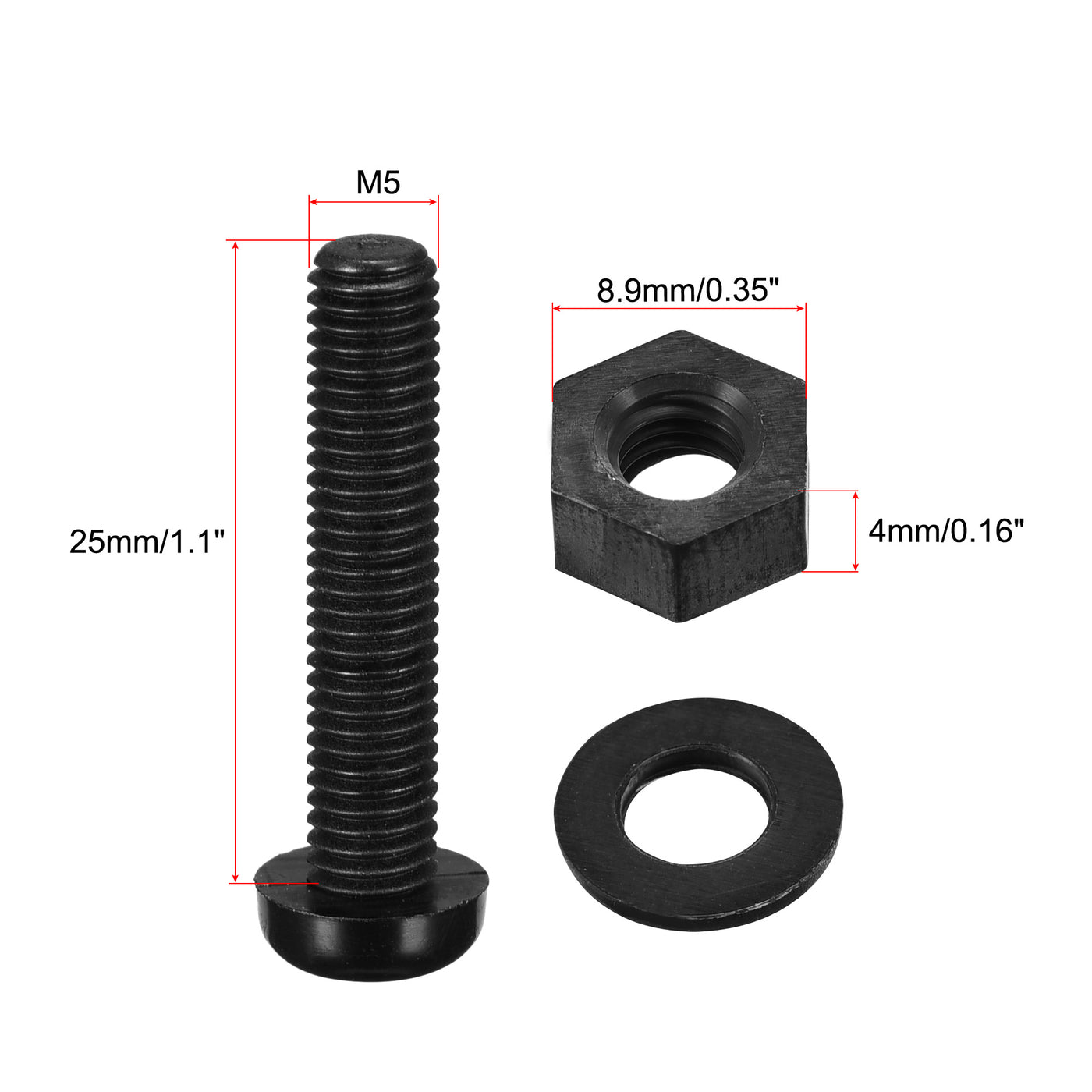 uxcell Uxcell M5x25mm Nylon Screw Nut Washer Assortment Kit Black 20 Set