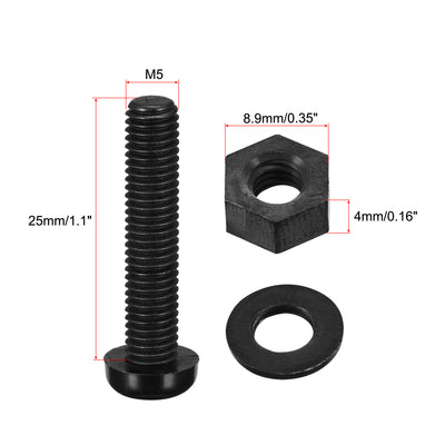 Harfington Uxcell M5x25mm Nylon Screw Nut Washer Assortment Kit Black 20 Set