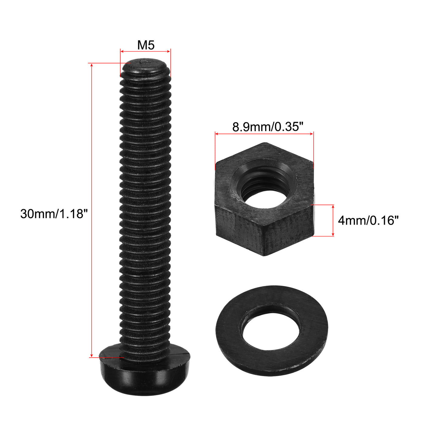 uxcell Uxcell M5x30mm Nylon Screw Nut Washer Assortment Kit Black 20 Set