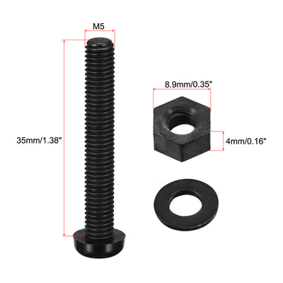 Harfington Uxcell M5x35mm Nylon Screw Nut Washer Assortment Kit Black 20 Set