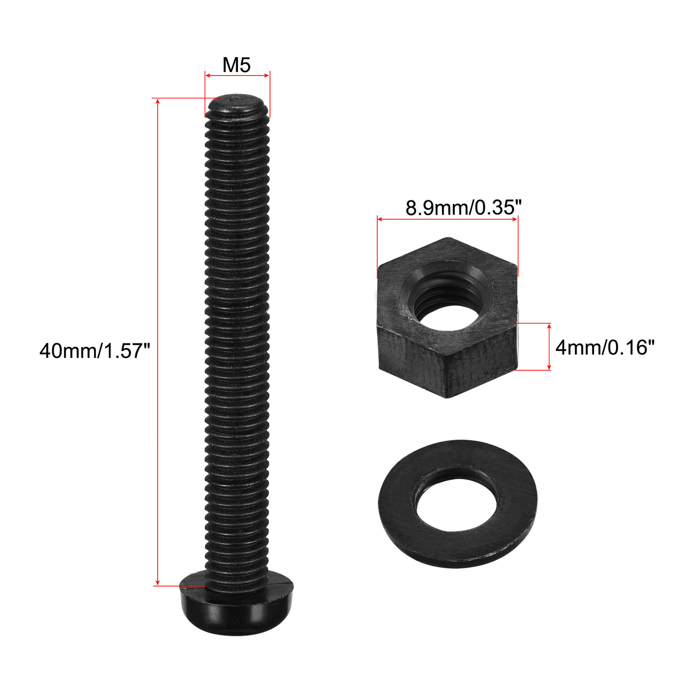 uxcell Uxcell M5x40mm Nylon Screw Nut Washer Assortment Kit Black 20 Set