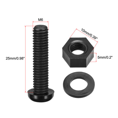 Harfington Uxcell 20 Satz Nylon Schraubenmuttern Unterlegscheiben Sortiment Kit M6x25mm Rundkopf Maschinenschraube Schraubenmuttern Unterlegscheiben Schwarz