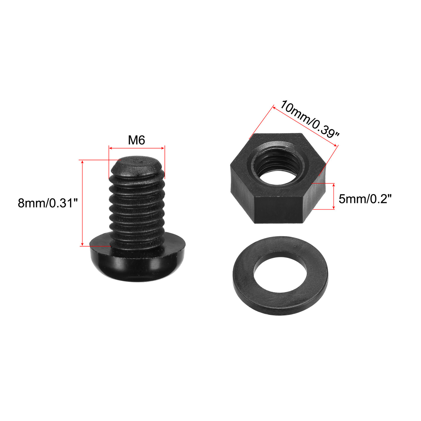 uxcell Uxcell M6x8mm Nylon Screw Nut Washer Assortment Kit Black 20 Set