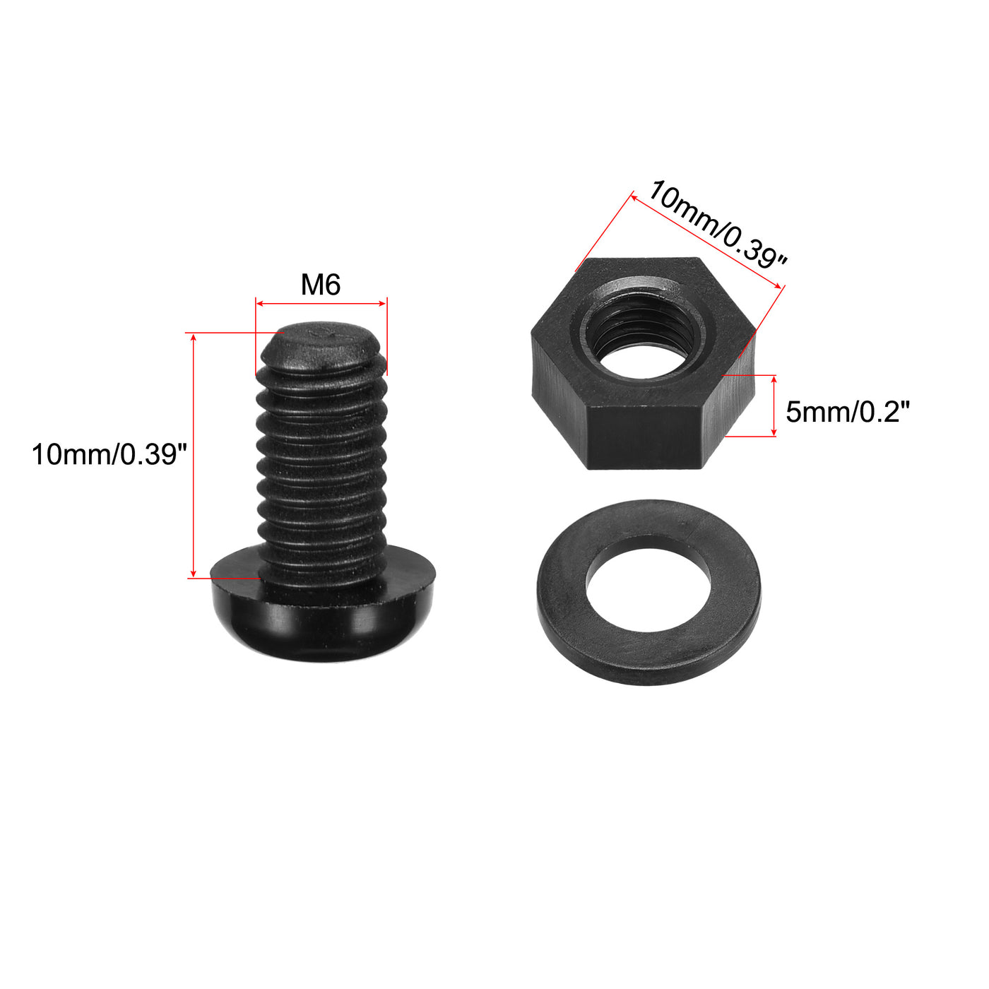 uxcell Uxcell M6x10mm Nylon Screw Nut Washer Assortment Kit Black 20 Set