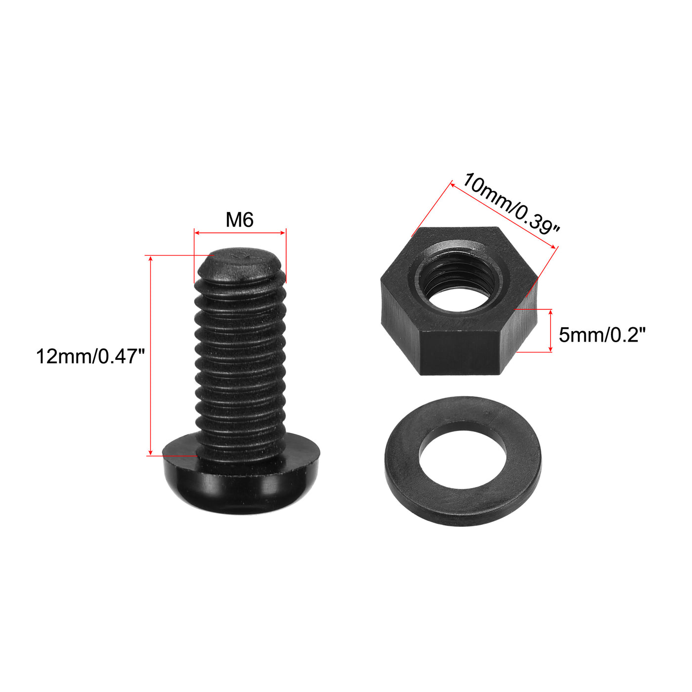 uxcell Uxcell M6x12mm Nylon Screw Nut Washer Assortment Kit Black 20 Set