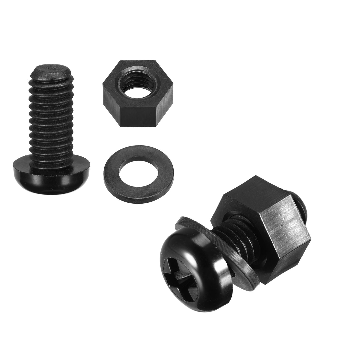 uxcell Uxcell M6x12mm Nylon Screw Nut Washer Assortment Kit Black 20 Set