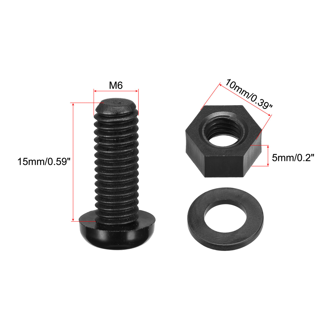 uxcell Uxcell M6x15mm Nylon Screw Nut Washer Assortment Kit Black 20 Set