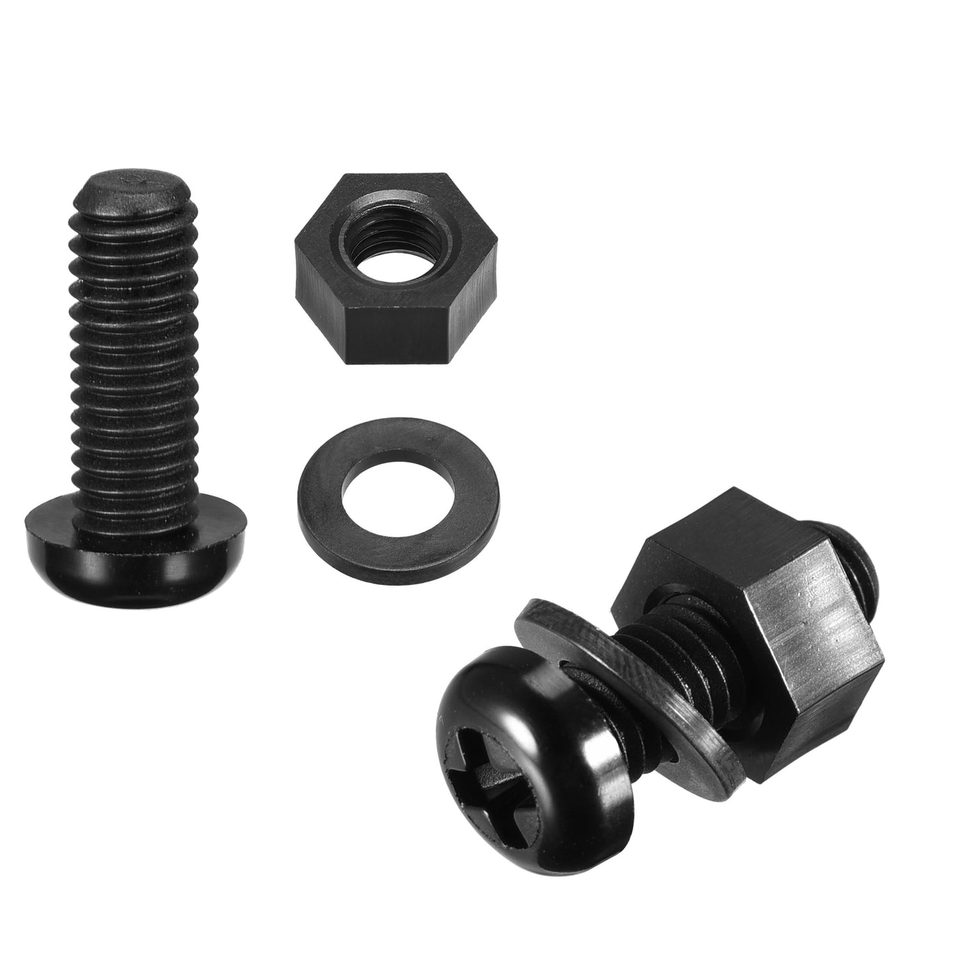 uxcell Uxcell M6x15mm Nylon Screw Nut Washer Assortment Kit Black 20 Set