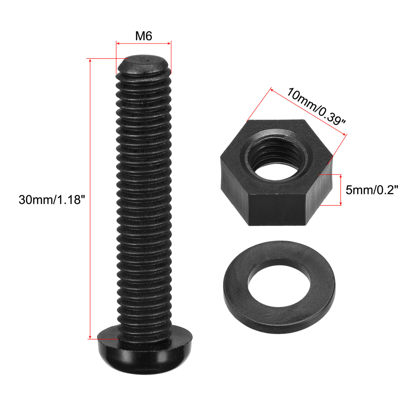 uxcell Uxcell M6x30mm Nylon Screw Nut Washer Assortment Kit Black 20 Set