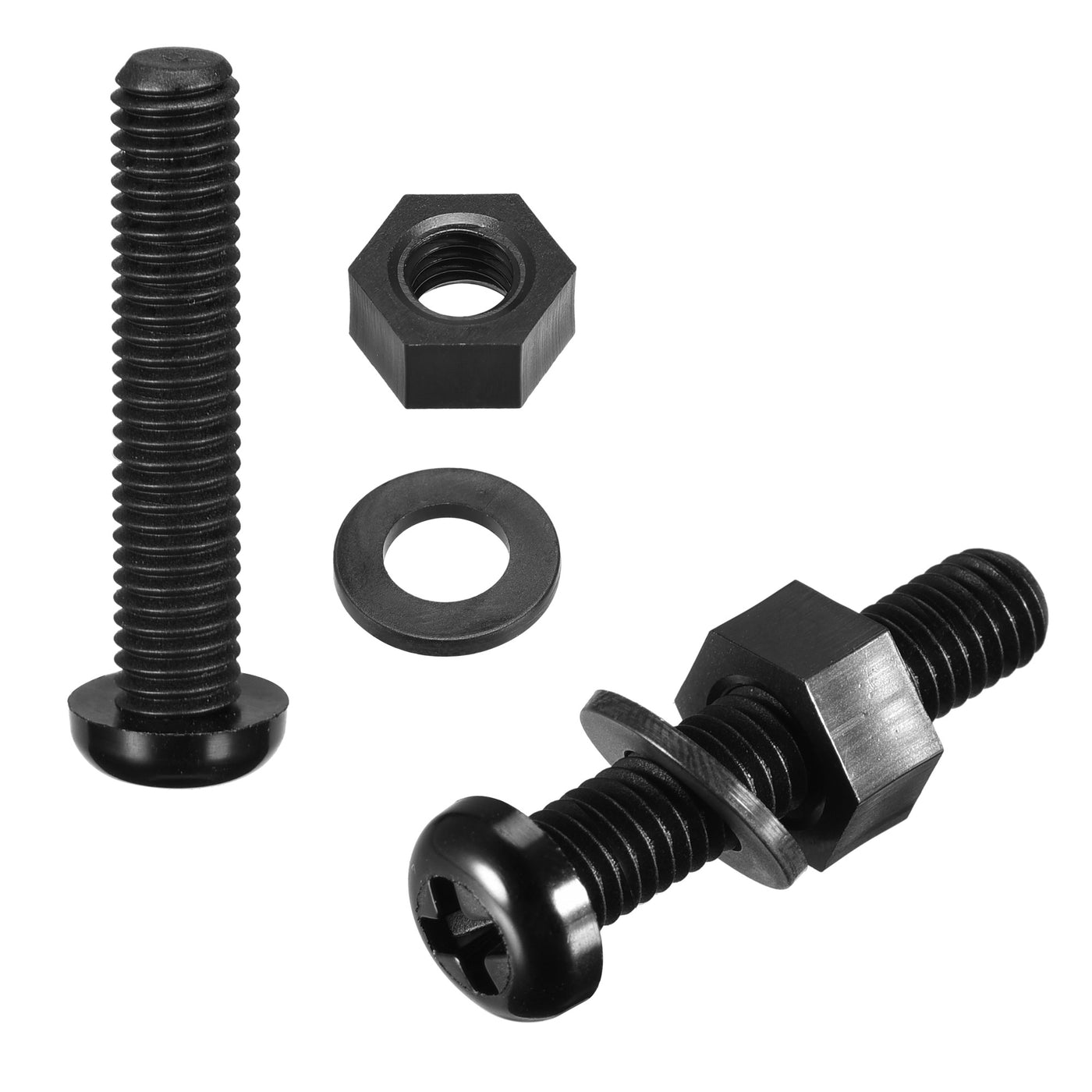 uxcell Uxcell M6x30mm Nylon Screw Nut Washer Assortment Kit Black 20 Set