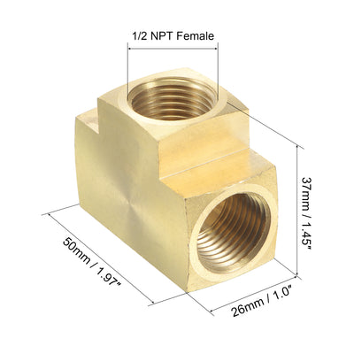 Harfington Uxcell Brass Hose Fitting Tee 1/2 NPT Female Thread 3 Way Pipe Connector Adapter